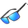 DUCO Occhiali da sole polarizzati da uomo con montatura rettangolare in metallo e fibra di carbonio occhiali gambe UV400 DC8208, Cornice nera Revo Blue Lens, 55
