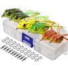 DONQL Topwater, Esche da Pesca de Rane, Kit di Esche Artificiali per la Pesca, 3D Esche da Pesca con Scatola per Attrezzi, per Pesce Gatto, Luccio, Pesce Persico, Spigola, Acqua Dolce o Salata
