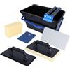 HELPMATE - Set lavaggio piastrelle 7 pz. secchio 18l, doppio rullo, tavoletta lavapiastrelle, pannello stuccatore, frattazzo e spugna - Utensili piastrellisti da pulizia per lavori di piastrellatura