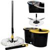 Meridiana - Spin mop Lavapavimenti Con Sistema di Strizzatura Manuale attivabile attraverso il Manico, Set per la Pulizia dei Pavimenti con Secchio e Cestello in ACCIAIO INOX, Panno 100% Microfibra