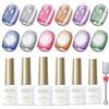 MIZHSE Set di Smalti UV in Gel Cat Eye - 6 Colori, 7 ml, 9D Lunare, Occhi di Gatto, Calamita, Glitter, Rosa