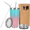 Y·J&H YJH Y·J&H - Tazza da viaggio a doppia parete isolata sottovuoto, in acciaio inox, con 2 coperchi a prova di spruzzi, 2 cannucce e spazzola per la pulizia, senza BPA, colore: turchese e rosa