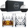 FLOW Barware Set di 2 bicchieri da whisky | Set regalo di bicchieri da whisky in cristallo | Bicchieri in cristallo per calici pesanti perfetti per Scotch, Bourbon Gin & Tonic, Negroni, Rum