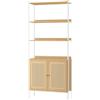 VASAGLE Libreria Scaffale a 6 Ripiani, Libreria Verticale con Ante Simil Rattan, Stile Boho, Struttura in Metallo, Ripiano Regolabile, per Soggiorno, Beige Rovere e Bianco Perla LLS124W57