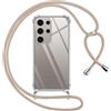 Pnakqil Cover per Samsung Galaxy S24 Ultra con Cordino, Trasparente Custodia con Laccio Tracolla Cellulare Girocollo Collana Protettiva per Samsung S24 Ultra 6.8 Pollic, Khaki
