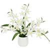 Flair Flower Orchidea artificiale Dendrobium, 38 cm, con foglie in vaso di fiori, orchidea artificiale, phalaenopsis come veri rami di orchidee, pianta artificiale, decorazione per matrimoni, fiori di seta, bianco