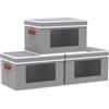 OUTBROS 3 Pezzi Scatole Portaoggetti, Cestini Cartone con Coperchio, Cubi Pieghevole, Organizer Armadio con Finestra Trasparente, Contenitori Salvaspazio, 33x23x20 cm, Grigio