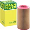 Mann Filter MANN-FILTER, C 17 278 Filtro aria | Per Autovetture, Aria pulita, Filtro resistente, Design con adattamento perfetto, Qualità originale OE