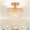 FRIXCHUR Mini lampadario di cristallo a forma di goccia di pioggia, per corridoio, 3 ripiani, per camera da letto, soggiorno, sala da pranzo (oro)