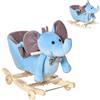 HOMCOM Animale a Dondolo a forma di Elefante con Rotelle e Cintura, in Peluche, Legno e Acciaio, 60x35x45 cm, Blu