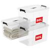 Cetomo 90L*3 Scatole di Stoccaggio in Plastica, Scatole Portaoggetti con Coperchio, Organizzatore con Manico, Contenitori per Casa e Ufficio, Impilabile, Resistente, Trasparente, 90L - Confezione da 3