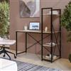 DEGHI Scrivania 100x52 cm con top in legno rovere e struttura in acciaio nero con libreria integrata - Duke