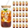 YiYa 550Ml Bicchiere Con Coperchio E Cannuccia Bicchieri con Coperchi in Bambù e Cannuccia in Vetro Tazza di Vetro Iniziale Regali Personalizzati Per Sorelle Maschili Femminili, Zie e Amici (T)