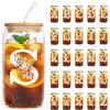 YiYa 550Ml Bicchiere Con Coperchio E Cannuccia Bicchieri con Coperchi in Bambù e Cannuccia in Vetro Tazza di Vetro Iniziale Regali Personalizzati Per Sorelle Maschili Femminili, Zie e Amici (S)