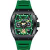 TYBERLEY GUANQIN 16197 Orologio meccanico automatico da uomo Tonneau Cassa in acciaio inossidabile zaffiro sintetico gomma Srap impermeabile multifunzionale orologi sportivi, Verde