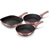 BerlingerHaus Berlinger Haus I-Rose - Set di 2 padelle e griglia a induzione, 20-24-28 cm, in alluminio forgiato, antiaderente ecologico titanio senza PFOA, design moderno, piano cottura, gas