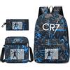 Genefy 3 pz/SetRonaldo CR7 borsa di scuola blu zaino studenti borsa libro Causl Daypack per ragazze ragazzi con borse messaggero astuccio, Multicolore, Taglia unica