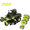 RYOBI - RY72ZTRX137-310 Trattorino Tosaerba Brushless a Batteria 72V - Rasaerba a Raggio Zero con 3 Batterie da 10Ah in Dotazione - Raggio d'Azione: 12000mq