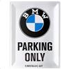 Nostalgic-Art Targa retrò, 30 x 40 cm, Official License Product (OLP), BMW - Parking Only White - Idee Regalo per Amanti BMW, in Metallo, Design Vintage