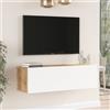 LBSIGN Mobile TV Sospeso 100x32x30 Bianco E Rovere Effetto Legno Con Vano Frame