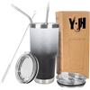 Y·J&H YJH Y·J&H - Tazza da viaggio a doppia parete isolata sottovuoto, in acciaio inox, con 2 coperchi a prova di spruzzi, 2 cannucce e spazzola per la pulizia, senza BPA, colore: bianco e nero