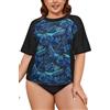 SHEKINI Camicia da Bagno Rash Guard da Donna a Maniche Corte Camicia da Surf Top Costume da Bagno Taglie Grandi（XXL，Nero - ZL）