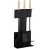 Relaxdays Set Attrezzi da Camino, 4 Accessori, Attizzatoio, Paletta, Scopino, HPL 66x28x11cm, Portautensili, Nero Natura, Acciaio, 66 x 28 x 11 cm