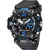 Boosns Orologio da Uomo Digitale Sportivo Outdoor Analogico Quarzo LED Elettronico Doppio Tempo Plastica Orologi da Polso e Cinturino Gomma (Nero Blu)