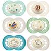 MAM Night Ciuccio Luminoso in Set da 6 (2 x 3), in Silicone SkinSoft con Custodia Porta Succhietto, 16+ Mesi, Neutro