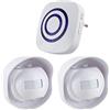 BeiLan Kit elettronico per campanello senza fili con 1 ricevitore plug-in e 2 sensori PIR Motion Detector 3 Livelli di volume e 38 suonerie intelligenti Suoneria di sicurezza (Nero, Impermeabile)