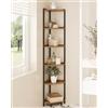 Hzuaneri Mensola Angolare, Scaffale Portaoggetti con Struttura in Metallo, Supporto per Piante, Libreria Angolare per Soggiorno, Home Office, Camera da Letto, 6 Ripiani, Marrone Vintage e Nero
