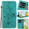 Rosbtib Custodia per Samsung Galaxy A55 5G Cover in Pelle con Slot per Schede Custodia per Cellulare con Funzione di Supporto Flip Cover Galaxy A55 5G - Gigli Verde