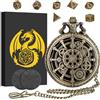 Keller & Weber Mini DND Set di dadi con Ruota Dentata cava Steampunk Custodia per Orologio da Tasca, 7 pezzi di Dadi Poliedrici D&D in Metallo, Regalo di DND con Scatola Regalo, Accessori da Gioco di Ruolo, Bronzo