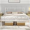 Yaheetech Struttura Letto Matrimoniale in Ferro Metallo Testiera Industriale Camera da Letto Ospiti Soggiorno Semplice Moderno Bianco 140 x 200 cm