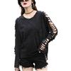 keepmore Felpe da Donna Lavata a Manica Lunga Distressed Cool Punk Nappe strappate Magliette Maglie Clubwear