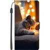 EuoDuo Compatibile con OPPO A91 Cover Libro Pelle PU Custodia Portafoglio Libretto Motivo Colorato Flip Protettiva Magnetica Booklet Telefono Caso - Gatto Bambino Marrone