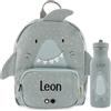 Upstitch Studio Trixie, Zaino e Borraccia per Bambini, per l'Asilo e Chitarra, Personalizzato con Nome Singolo o Come Set, Squalo, Set: Rucksack BIG + Flasche