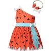 Lito Angels Vestito Costume da Ciottolina Flintstones con Osso Fascia per Carnevale per Bambina Taglia 4 anni, Arancia