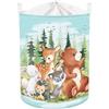 Clastyle Ceste Biancheria Bambini Animale Cedro Cestino Giocattoli Vestiti Albero per Ragazzo Ragazza Cestino Portaoggetti per Bagno Cameretta Bucato, Orso Cervo, 36 * 45 cm