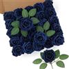DuHouse 25 Rose Artificiali con Fiori di Rose finte con gambi Veri Fiori in Schiuma per Bouquet Fai da Te, Bouquet di Nozze, Decorazione Floreale per Feste, Decorazione per la casa (Blu Navy)