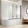 EMKE Parete vasca da bagno pieghevole 130 x 140 cm, 3 pannelli girevoli, vetro vasca da bagno in vetro di sicurezza da 6 mm, oscillazione di 180°, Telaio nero stile industriale, nano-rivestito
