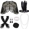 ELECLAND 10 Pezzi Flapper Anni '20 Gatsby Accessori Set Moda Anni '20 Tema Set con Fascia Copricapo Guanti Neri Lunghi Collana Orecchini per Donna (Black Gold), M