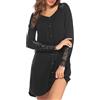 Rayson Camicia da Notte Donna Comfort Estivo Scollo V Donna Pigiama Vestaglia Maniche 3/4 Casa e Casuale Sleepwear Poliestere(Nero,L)