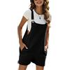 Sukany Salopette da donna estiva casual in cotone e lino con bretelle regolabili con tasche, Nero , L