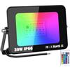 RIGIDON 1x 30W RGB faretto led esterno con telecomando, 3000LM proiettori faretti, dimmerabile stroboscopiche cambio colore lampada floodlight, IP66 impermeabile fari led per giardino palco partito