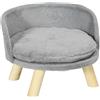 PawHut Divano per Cani Rotondo in Tessuto di Peluche e Legno con Cuscino Extra, Ø40.5x33 cm, Grigio e color Legno
