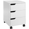 HOMCOM Cassettiera da Ufficio a 3 Cassetti con Maniglie a Scomparsa, in Legno e Metallo, 40x50x57.5 cm, Bianco