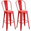 HOMCOM Set 2 Sgabelli da Cucina di Design con Schienale Rimovibile e Poggiapiedi in Metallo, Sgabelli Bar Design, 44x49x116 cm, Rosso | Aosom Italy