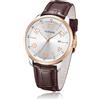 BIEWO TOPHILL - Orologio analogico da uomo, al quarzo, impermeabile, semplice, con quadrante grande, per affari, casual, alla moda, in pelle, elegante regalo per uomo, Marrone/Oro, Cinturino