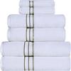 Superior - Set di Asciugamani di Lusso Collezione Hotel, Cotone Egiziano 100%, Bianco/Verde Foresta, 900 g, 6 Pezzi